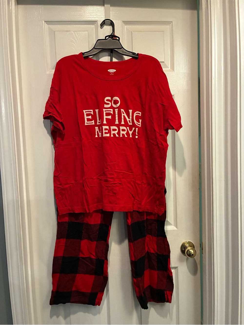 Old Navy Red Holiday Pajama Set with Plaid Pants